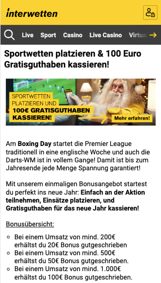 Sichere dir dein 100 Euro Gratisguthaben zum Jahresbeginn in der Interwetten App für Android & iPhone