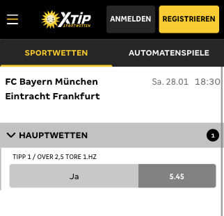Top-Quote mit Quotenboost für Bayern München gegen Eintracht Frankfurt in der Merkur Sports App für Android & iPhone