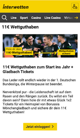 11 Euro Freebet zu Neustart der Bundesliga 2023 in der Interwetten App für Android & iPhone