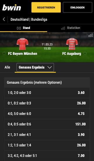 Wetten & Quoten für FC Bayern - FC Augsburg in der Bwin App für Android & iPhone