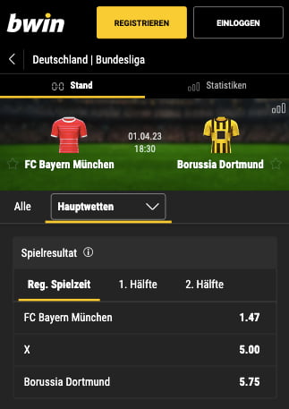 Wetten & Quoten für FC Bayern - BVB in der Bwin App für Android & iPhone