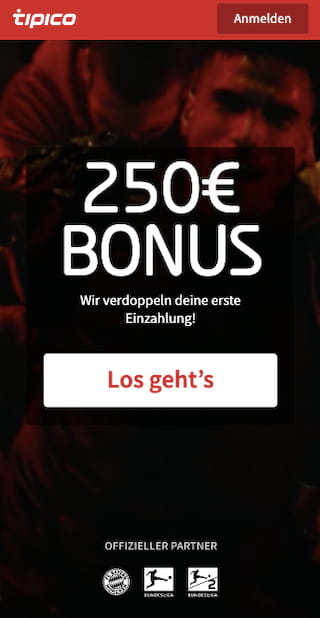 Nutzte den erhöhten Tipico Bonus für Neukunden 100%, bis 250 Euro in der Tipico App für Android & iPhone
