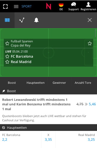 Top-Quote für FC Barcelona - Real Madrid mit Quotenboost in der NEO.bet App für Android & iPhone