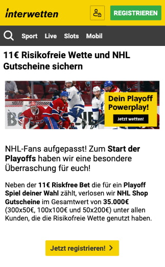 Risikofreie Wette & NHL-Shop-Gutschein im Playoff Powerplay der Interwetten App für Android & iPhone