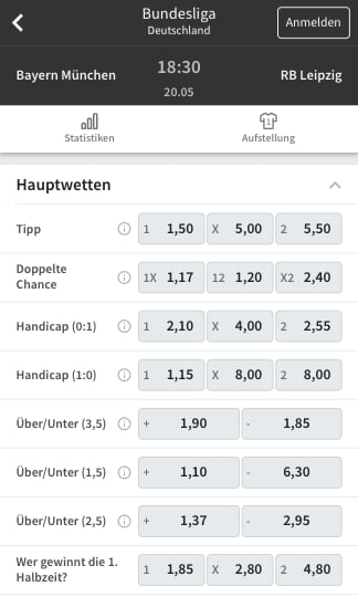 Wetten & Quoten für FC Bayern - RB Leipzig in der Tipico App für Android & iPhone