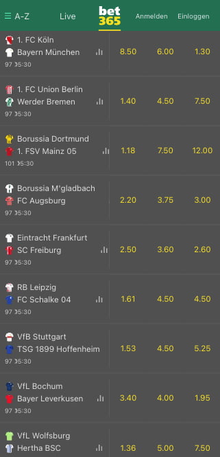 Top-Quoten für u.a. BVB - Mainz am 34. Bundesliga-Spieltag in der Bet365 App für Android & iPhone