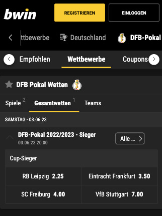 Wetten & Quoten zum DFB-Pokal 2022/23 in der Bwin App für Android & iPhone