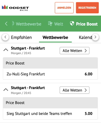 Quotenboost für VfB Stuttgart - Eintracht Frankfurt im DFB-Pokal mit der ODDSET App für Android & iPhone