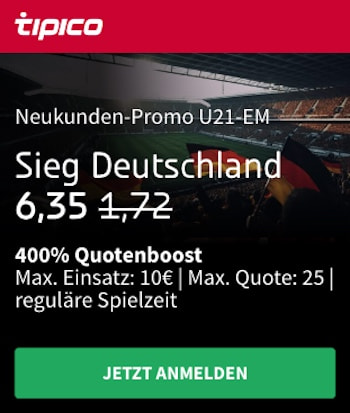 Neukunden-Quotenboost für Deutschland - Israel bei der U21 EM in der Tipico App für Android & iPhone