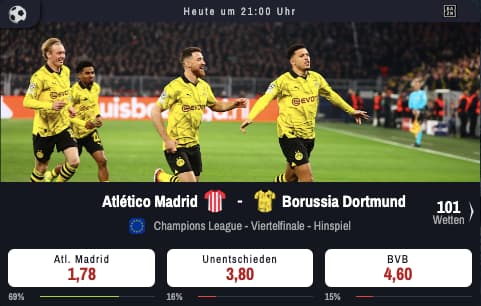 Quoten zu Atletico - BVB am 10.04.2024