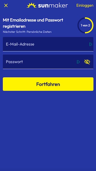 Registrierung in der Sunmaker App